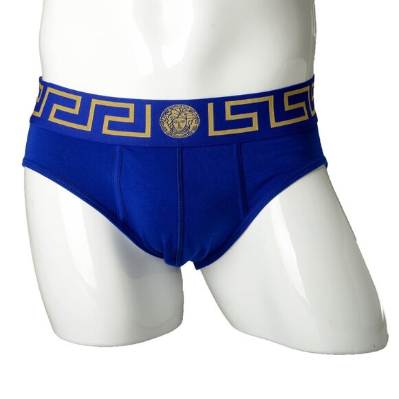 Versace Men's Blue & Gold Greeca Low Rise Slip Underwear Versace Sz 4 US S IT 48 - Picture 1 of 7